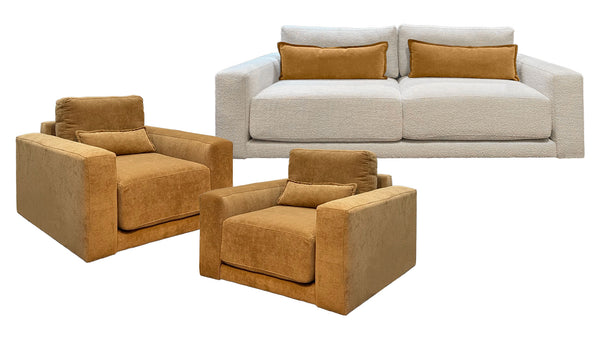 Sofá, silla y silla giratoria 3pc Cognac