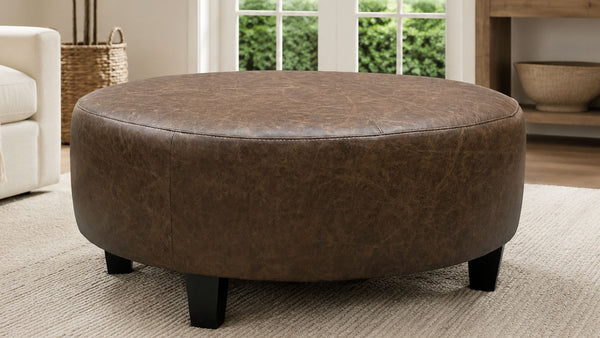 Large Round Leather Ottoman by Jonathan Louis | Made in USA | Gallery Furniture