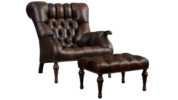 Stickley Leopold Chair and Ottoman in Coffee