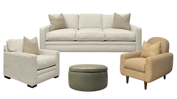 4pc Zeus Pearl Sofá, Sillón, Silla de centro y otomana de almacenamiento