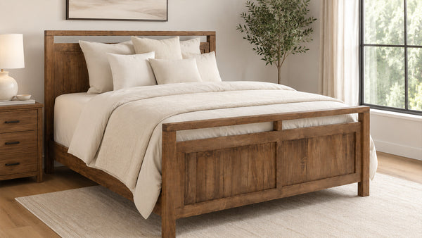 Cama king size moderna de madera maciza estilo Amish en color almendra