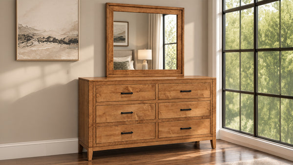 Modern Almond Amish Solid Wood Dresser and Mirror
