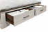 Close-up of High Plains bed footboard storage drawers with white wash fronts and darker wood sides