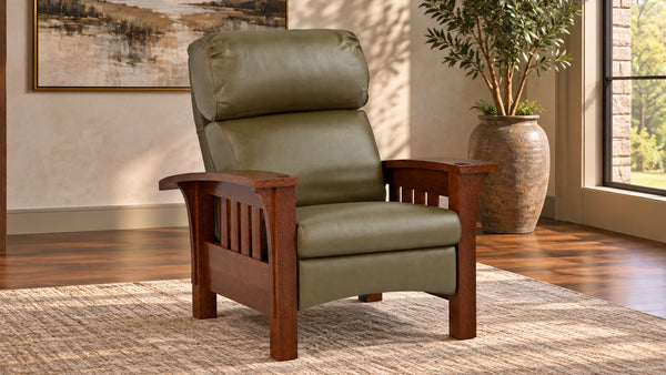 Stickley Morris Coleman Olive Leather Recliner