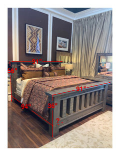 King Size Uvalde Rustic Solid Pine Wood Bed Frame
