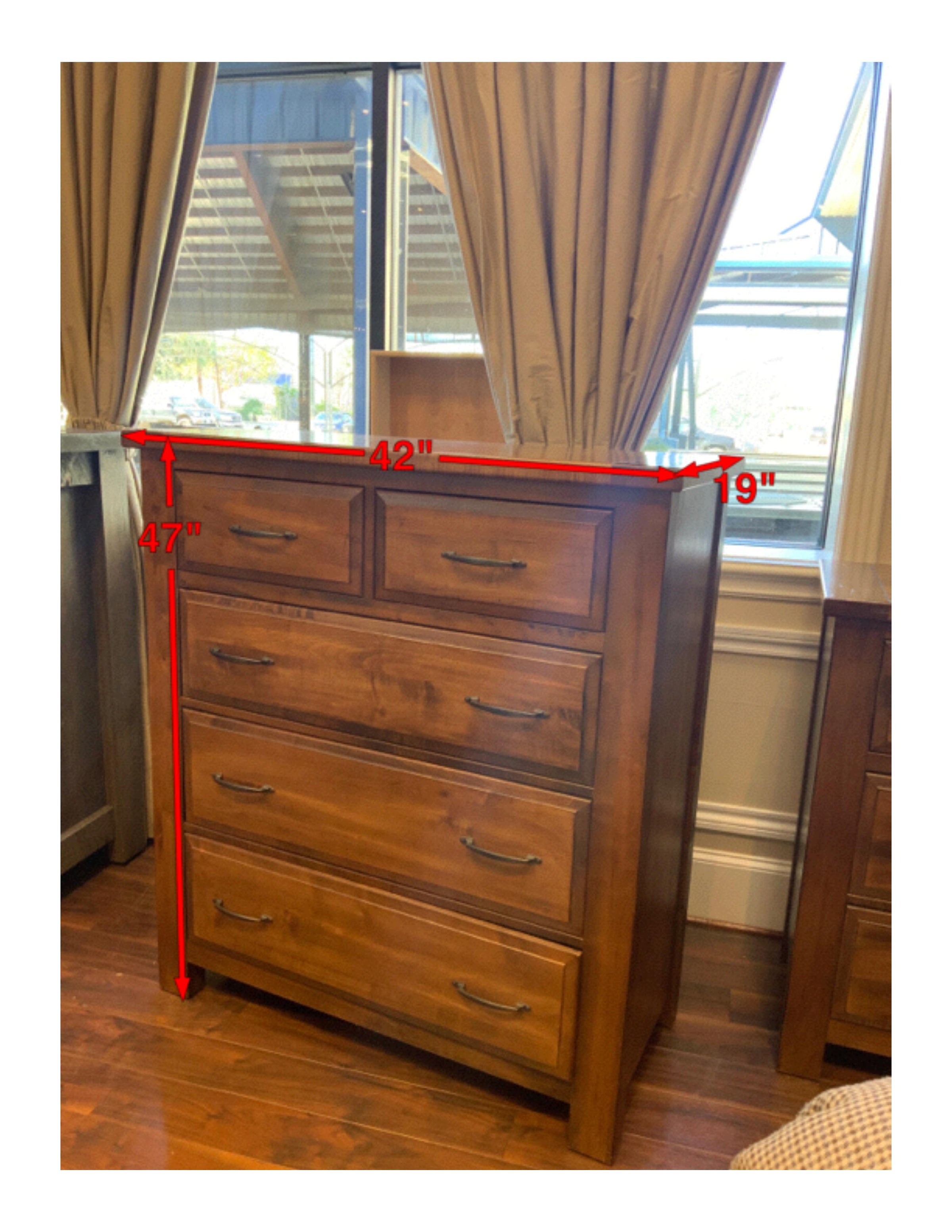 Red Hawk Valley Solid Maple Wood Modern 5-Drawer Chest