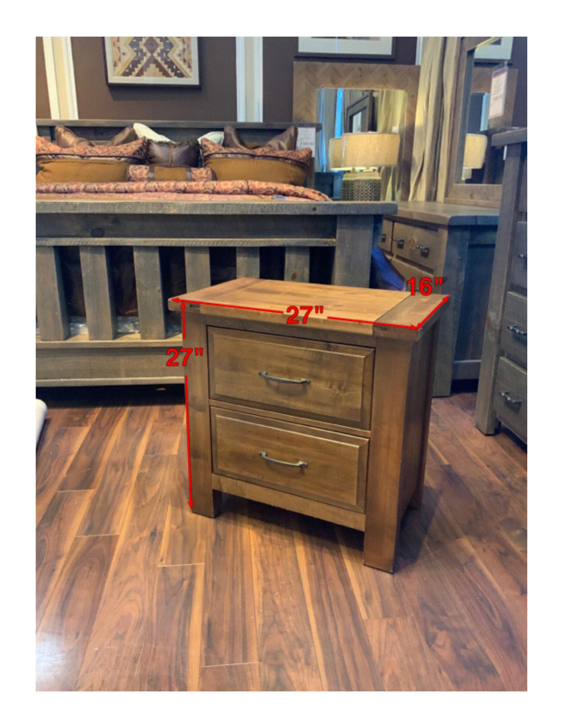 Red Hawk Valley Solid Maple Wood Modern 2 Drawer Nightstand