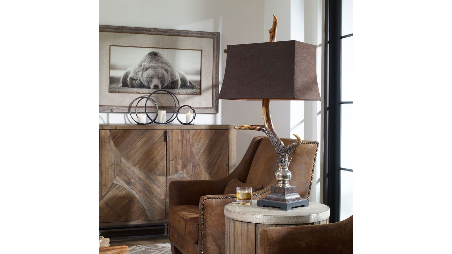STAG HORN TABLE LAMP WITH DARK SHADE