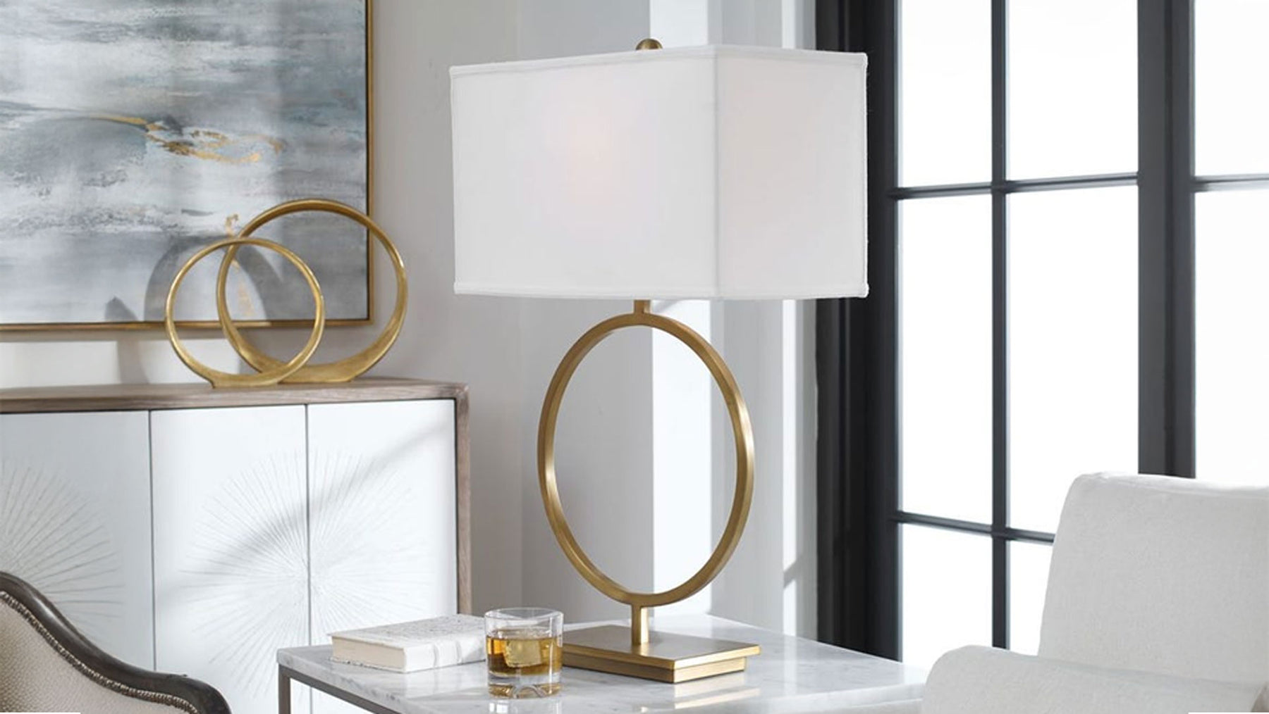Duara Table Lamp Gold Base Warm Light – In Stock | Gallery Furniture