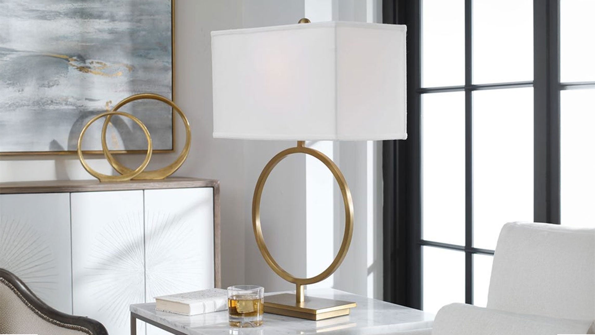 Duara Table Lamp Gold Base Warm Light – In Stock | Gallery Furniture