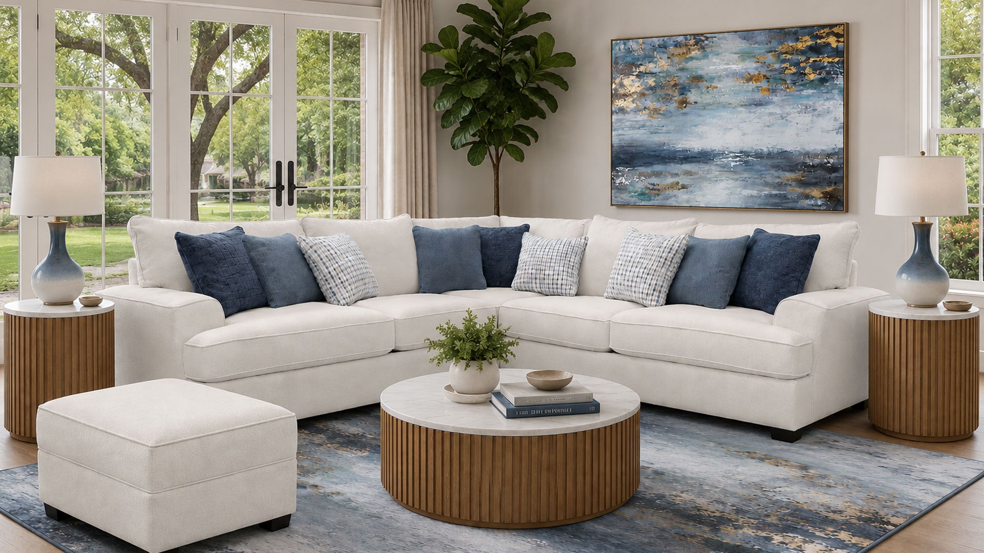 Amara Chalk 3-Piece Performance Fabric Sectional | Made in USA | Gallery Furniture