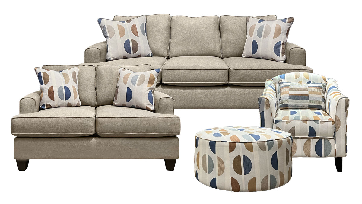 4pc Bragan Sedona Living Room Set - Sofa, Loveseat, Accent Chair & Ottoman - Contemporary Taupe Upholstered Set