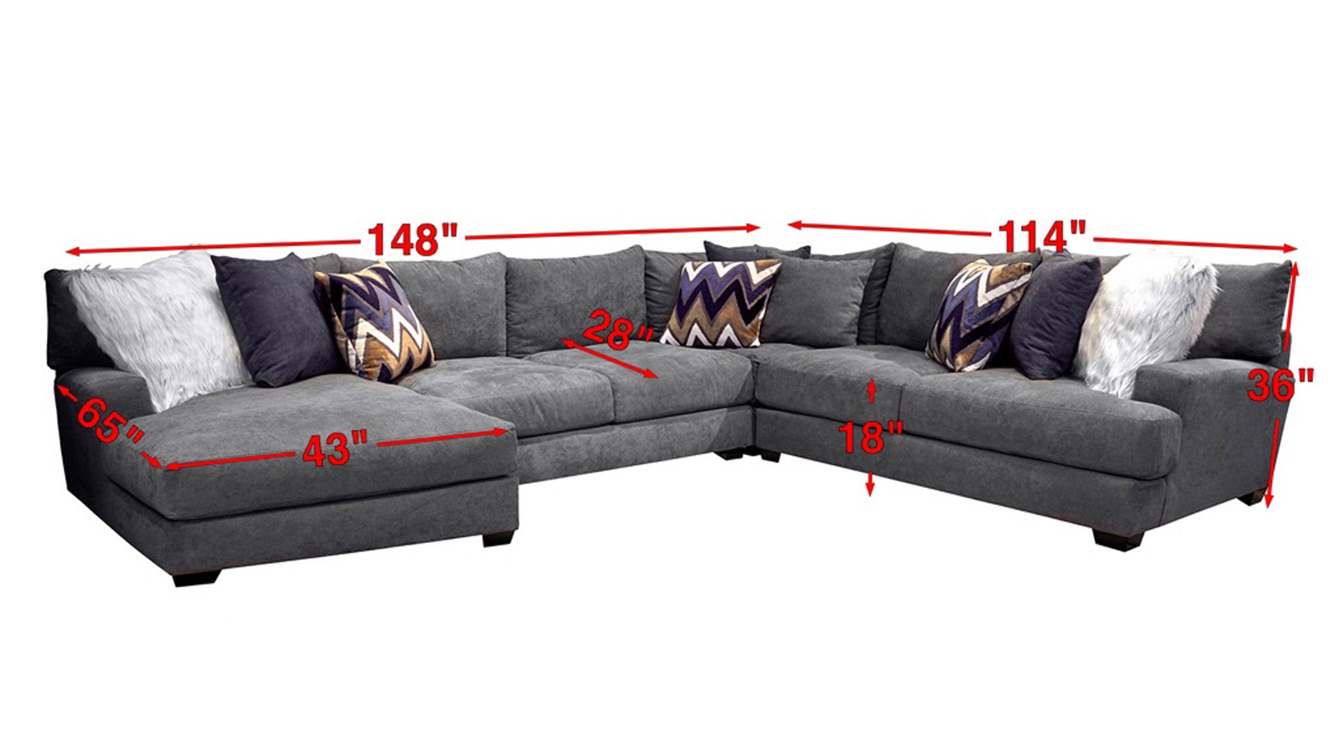 Sensation Charcoal Left Arm Facing Chaise Sectional