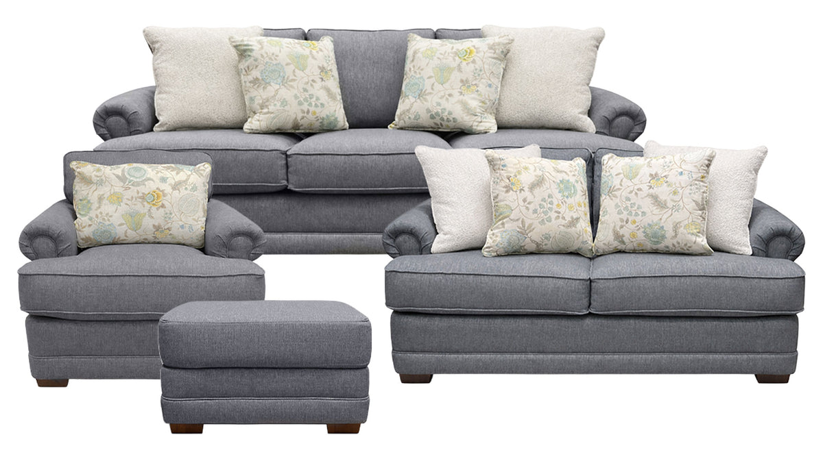 4pc Hailey Denim Revolution Living Room Set by Mayo - Sofa, Loveseat, Chair & Ottoman - Contemporary Gray - Made in Texas