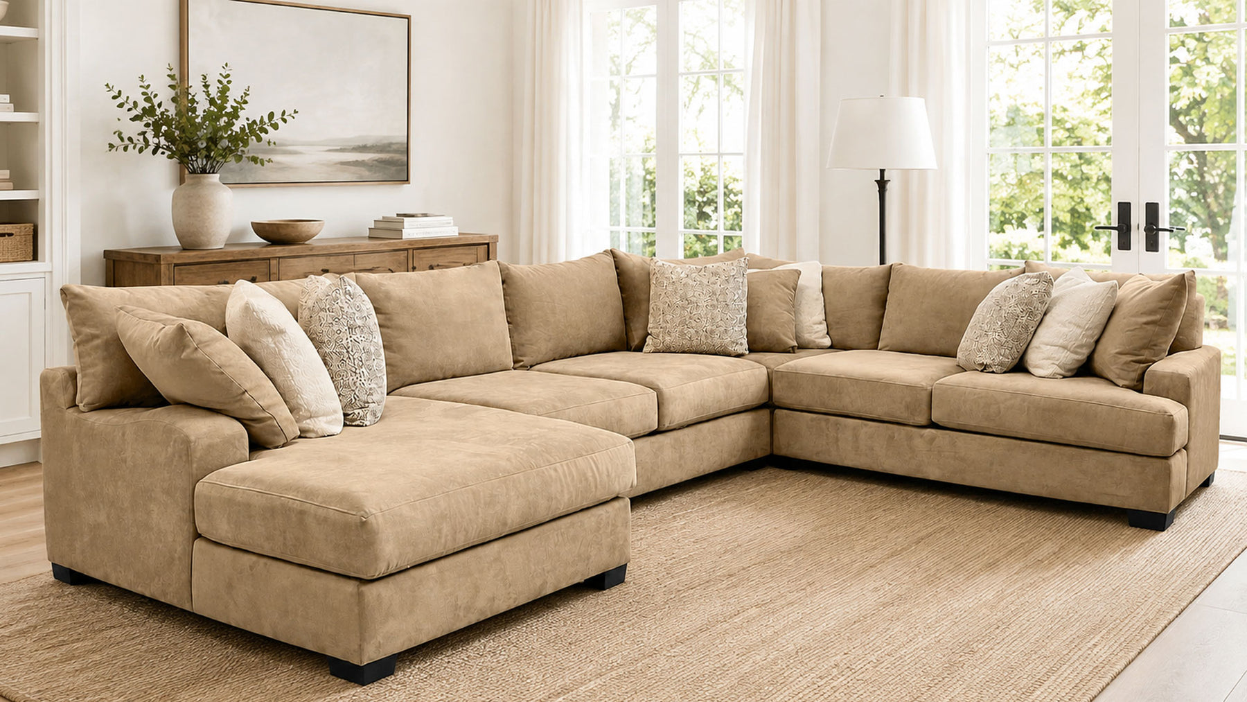 Two Tone Pecan 4pc Sectional Sofa | Upholstered Living Room Sectional | Gallery Furniture