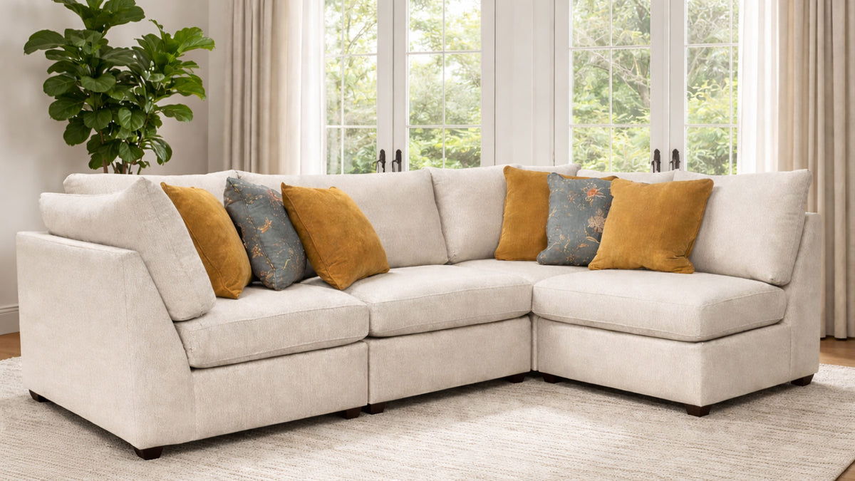 Solara Straw 4-Piece Modular Sectional Sofa & Ottoman with Crypton Fabric | Gallery Furniture
