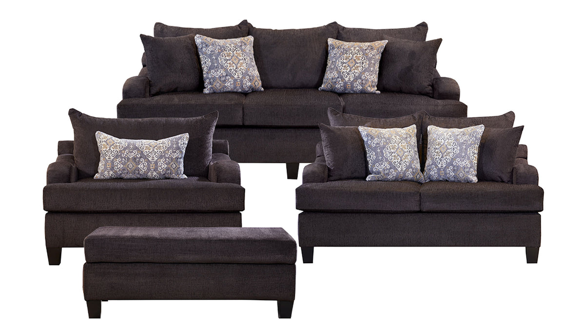 4pc Maroni Chocolate Sofa, Loveseat, Chair & Ottoman