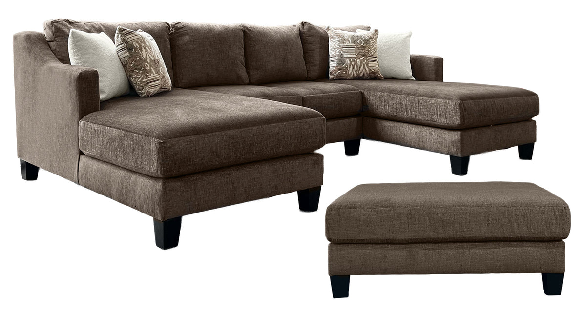 3pc Chocolate Sectional with FREE Ottoman