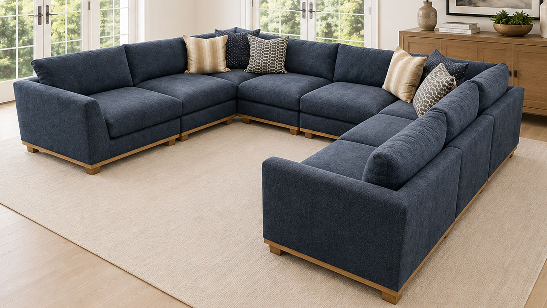 8-Piece Nesta Blue Denim Sectional with Decorative Pillows by Jonathan Louis | Made in USA | Gallery Furniture