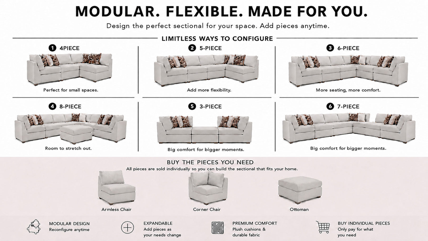 Degorgeous Ash 4-Piece Modular Sectional Using Revolution Fabric