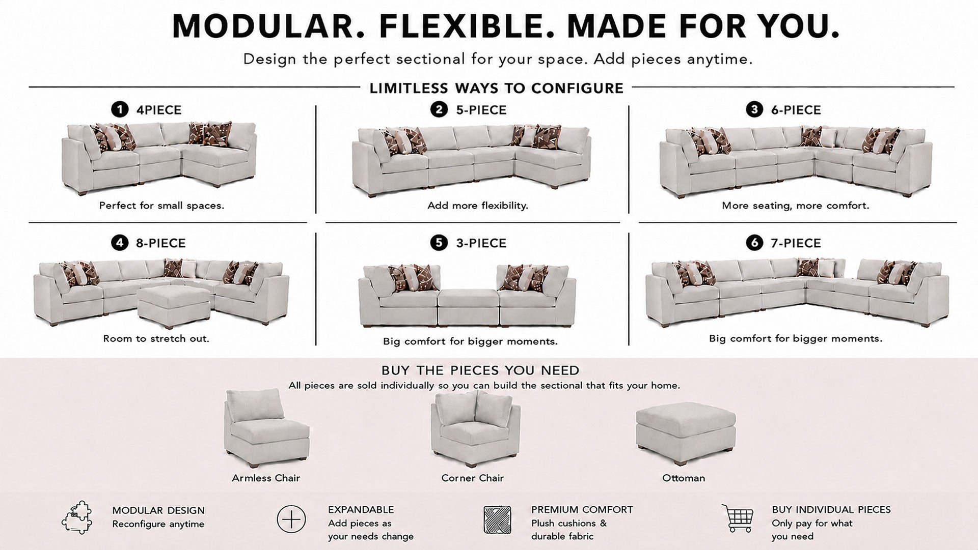 Degorgeous Ash 4-Piece Modular Sectional Using Revolution Fabric
