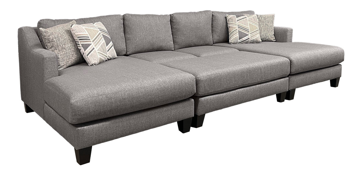 3pc Greenlight Blacktrack Arlie Sectional with Ottoman - Contemporary Gray Sectional with Chaise - Made in Houston - Floor Model Clearance