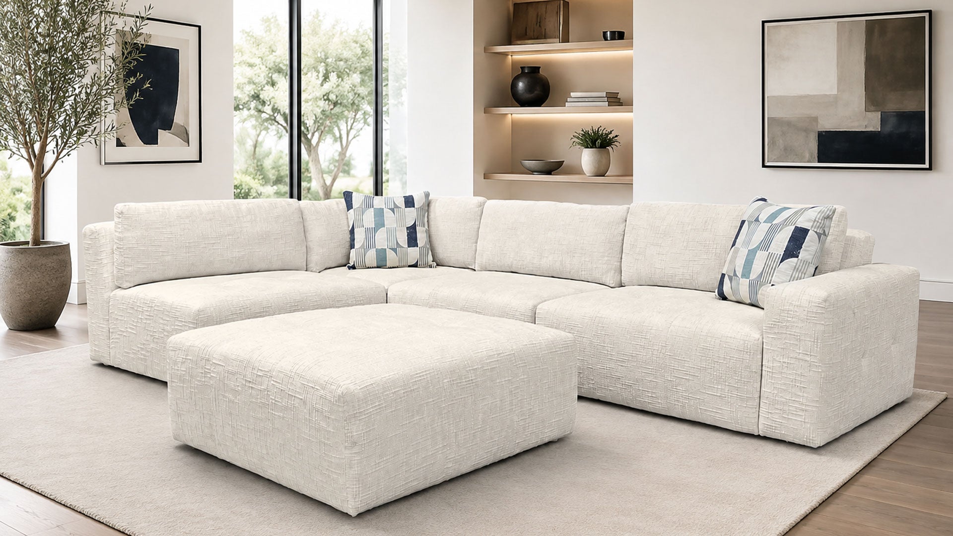 Fletcher Snow 5pc Modular Sectional | Upholstered Living Room Sectional
