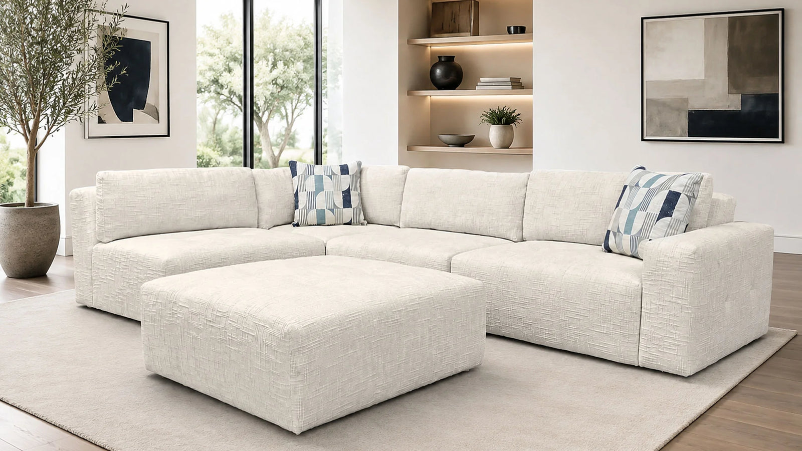 Fletcher Snow 5pc Modular Sectional | Upholstered Living Room Sectional