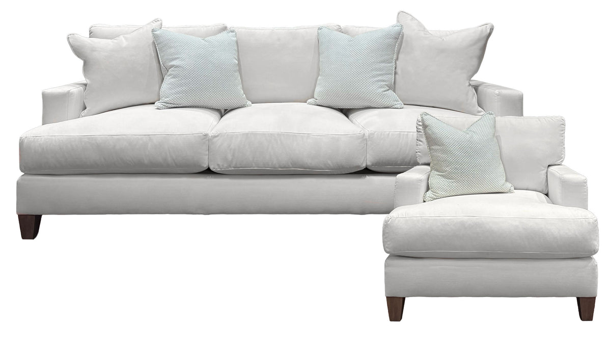 2pc Bernhardt Sofa & Chair Set - Contemporary White Upholstered Living Room Set with Accent Pillows