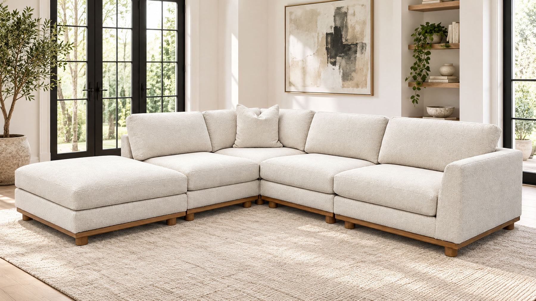 5pc Nesta Gellar Linen Sectional with Ottoman | Gallery Furniture