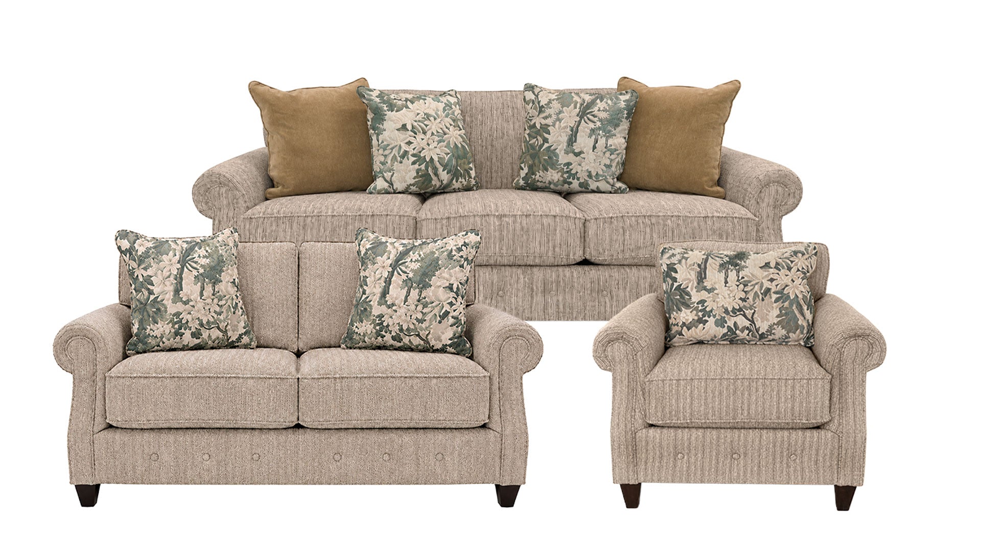 3-Piece Nassau Coffee Revolution Fabric Sofa Set – Sofa, Loveseat & Chair | Gallery Furniture
