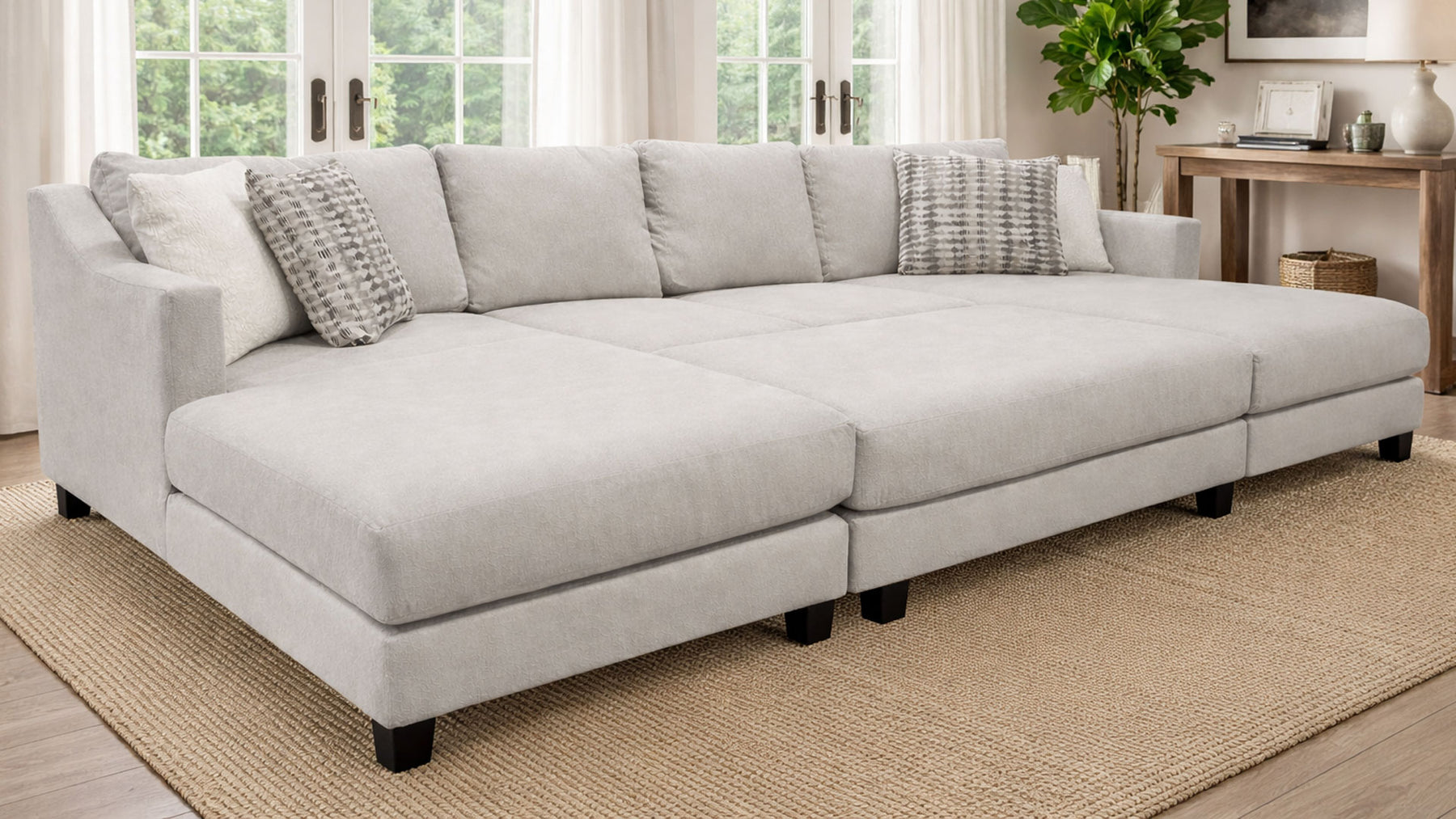 3pc Vibe Fog Sectional & Ottoman - Oversized Contemporary Sectional - Light Gray - Made in Houston