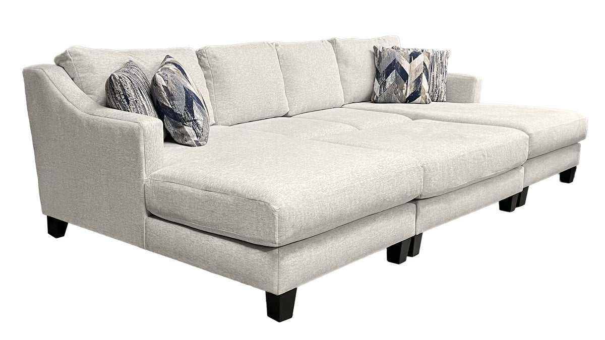 3pc Pumice & Navy Sectional with Ottoman - Contemporary Cream Sectional with Chaise - Made in Houston - Floor Model Clearance
