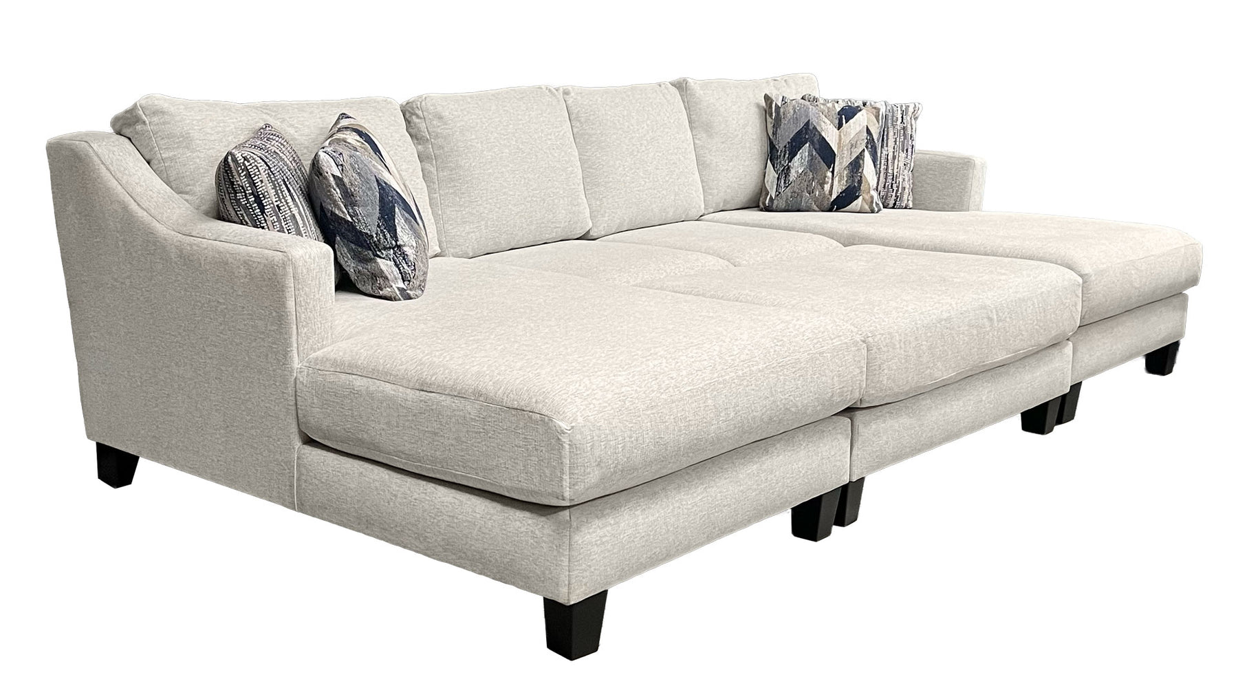 3pc Pumice & Navy Sectional with Ottoman - Contemporary Cream Sectional with Chaise - Made in Houston - Floor Model Clearance