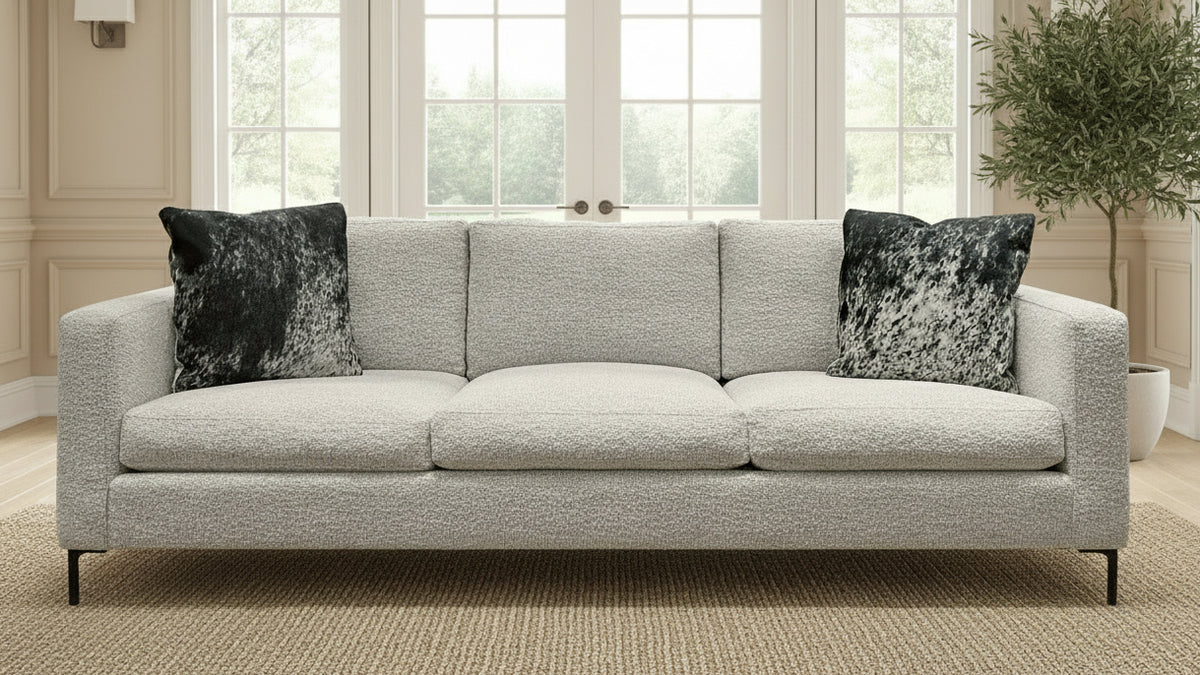 Merino Cotton Sofa by Mayo - Contemporary Track Arm Sofa with Black Metal Legs - Made in Texas