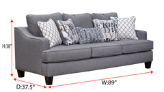Cadet Sofa - Contemporary Gray Upholstered Sofa with 5 Accent Pillows