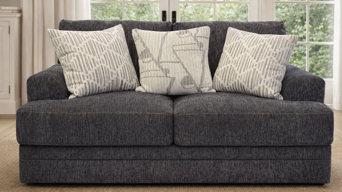 Tyson Mineral Gray Loveseat – Coil Cushion Couch | Gallery Furniture