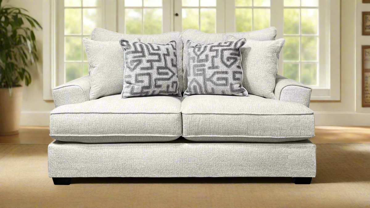 Gallery Furniture Designs Lancer Snow Loveseat | Made in USA | Soft Textured Fabric