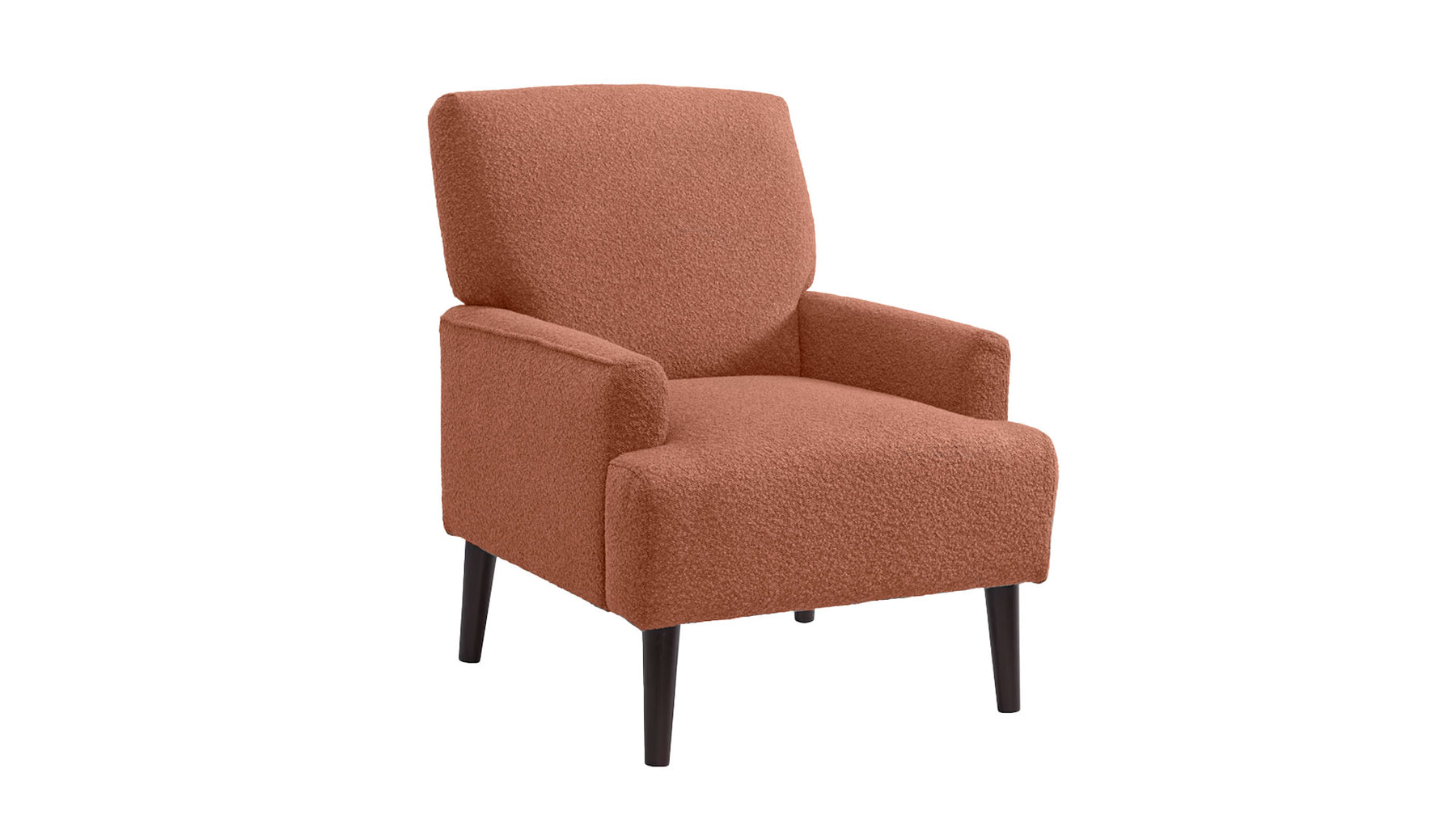 Kiwi Mid-Century Accent Chair – Orange Bouclé Upholstered Chair with Wood Legs