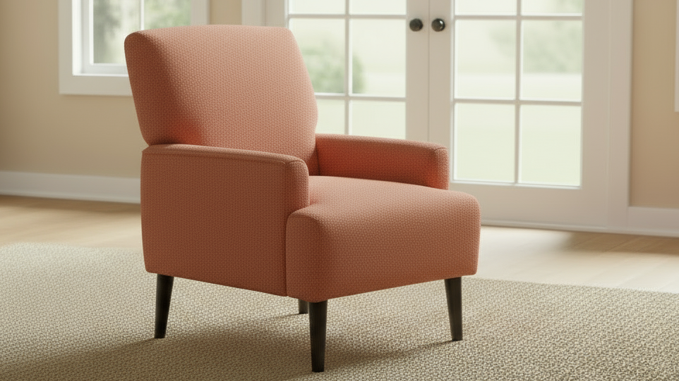 Kiwi Mid-Century Accent Chair – Orange Bouclé Upholstered Chair with Wood Legs