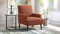 Kiwi Mid-Century Accent Chair – Orange Bouclé Upholstered Chair with Wood Legs
