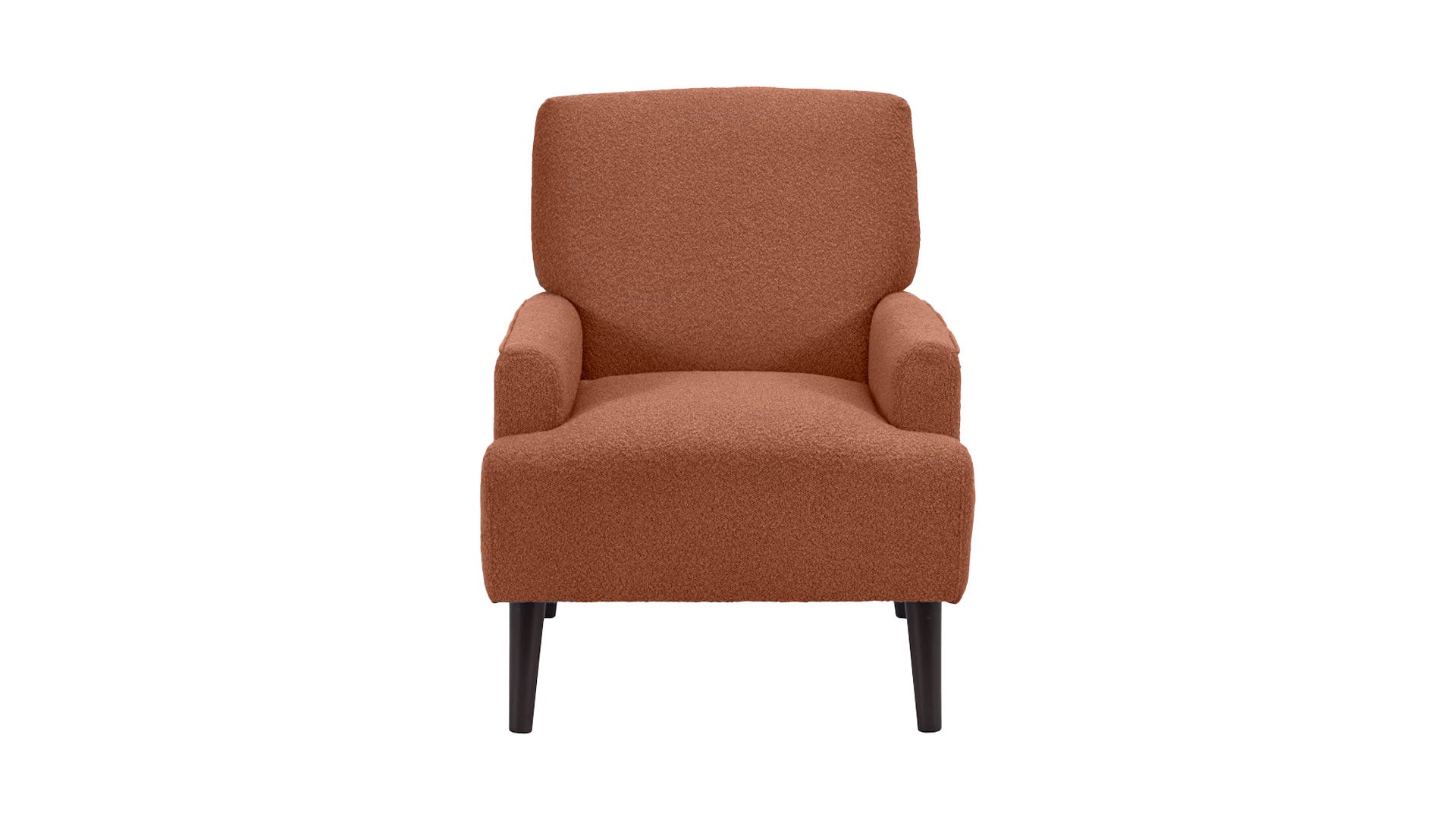 Kiwi Mid-Century Accent Chair – Orange Bouclé Upholstered Chair with Wood Legs