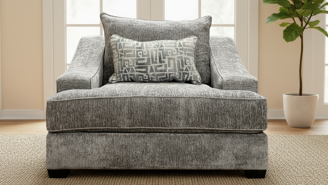Graphite Accent Chair – Plush Gray Upholstered Armchair with Accent Pillow | Made in USA