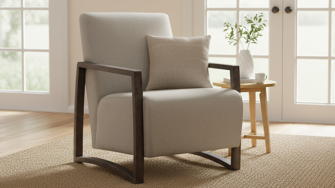 Sillón decorativo Furman: sillón tapizado en color beige para el salón