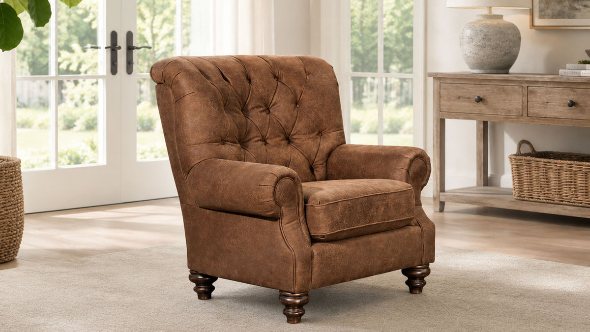 Whiskey Tufted Accent Chair | Bun Feet & Rolled Arms | Mayo | Gallery Furniture