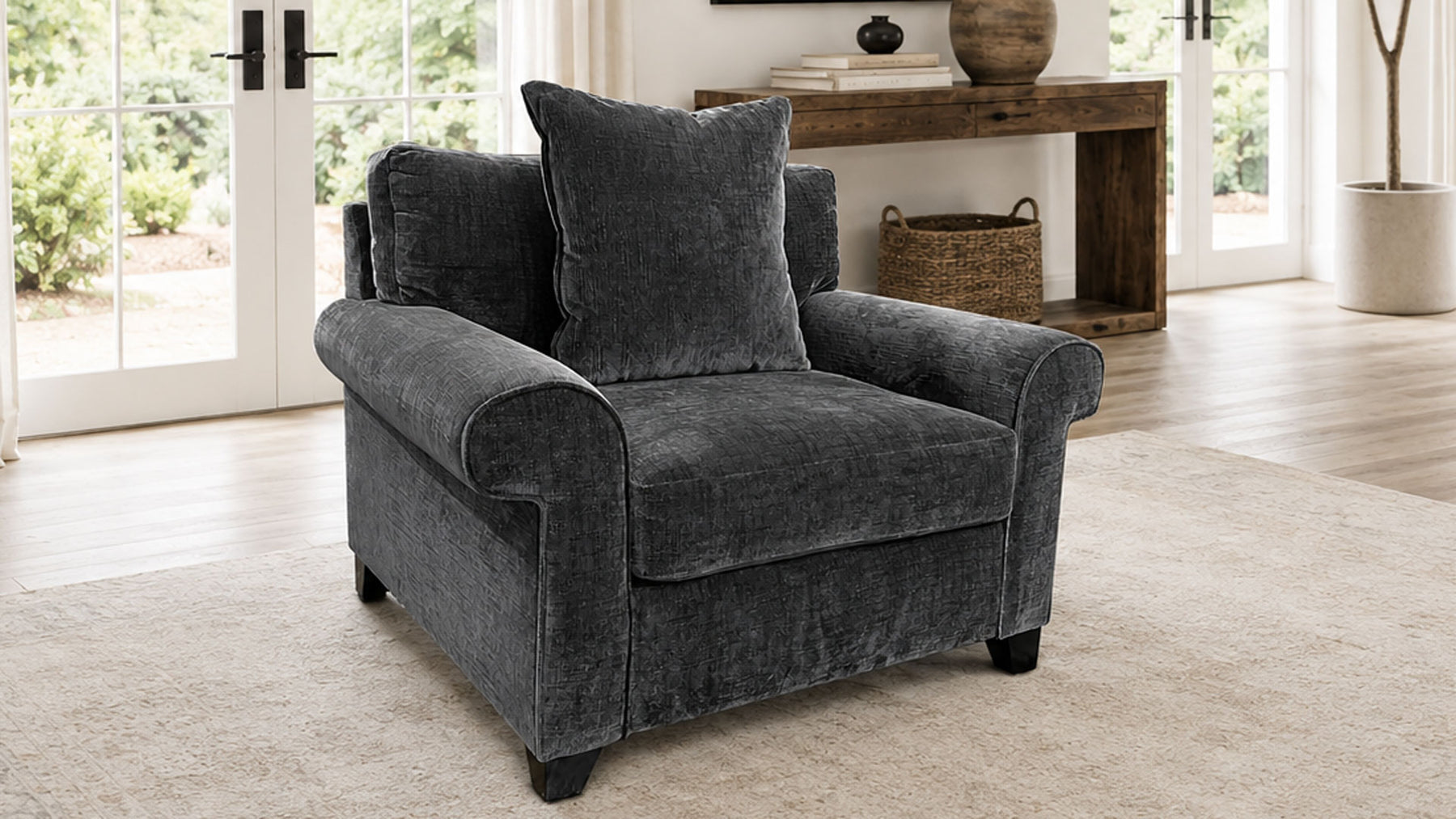 Smoke Grey Velvet Arm Chair by Jonathan Louis | Made in USA | Gallery Furniture