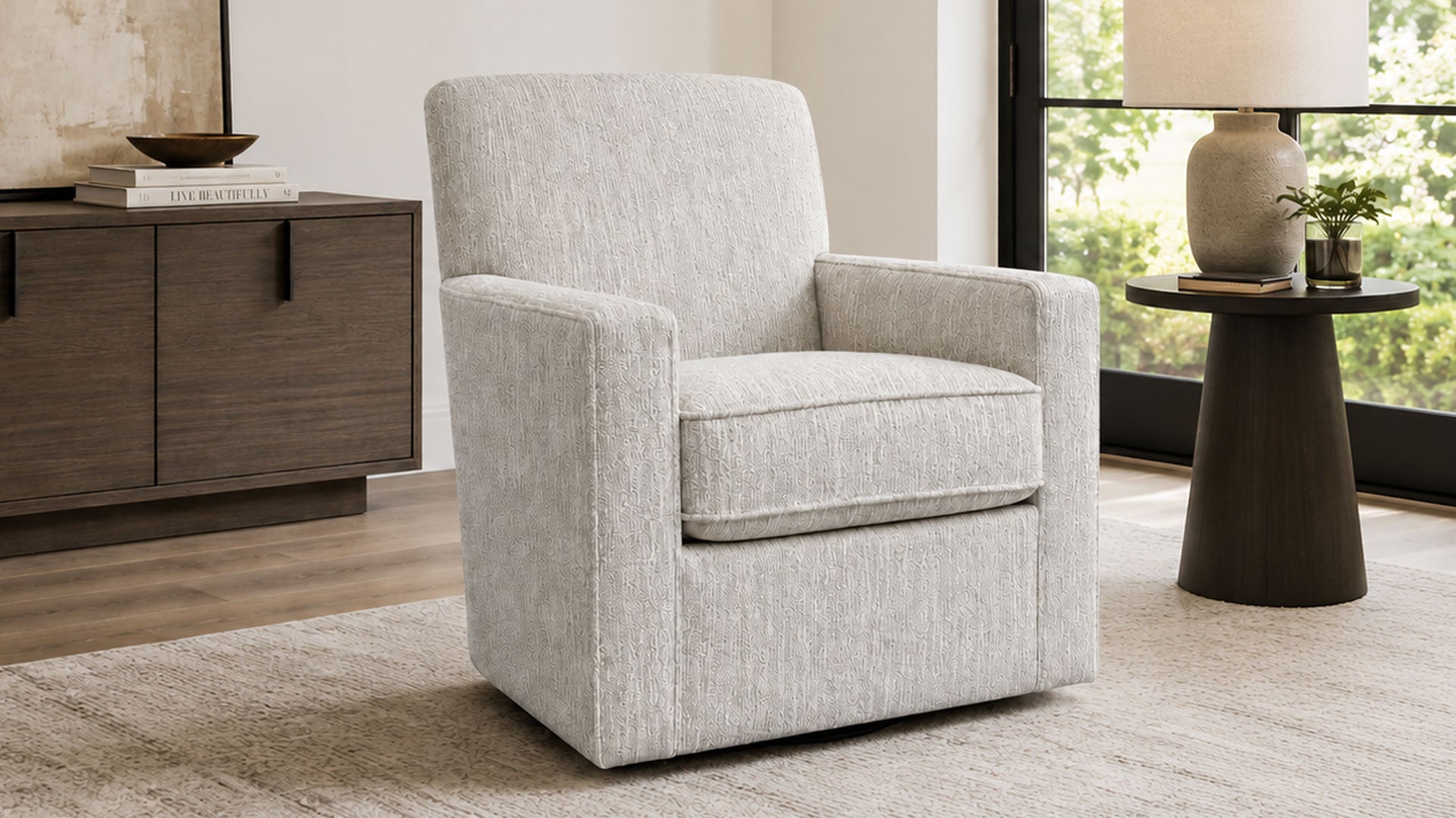 Nassau Stone Swivel Chair with Revolution Fabric by Mayo Furniture | Made in USA | Gallery Furniture