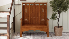 Stickley 125th Anniversary Onondaga Fireside Bench - Solid Wood Storage Bench with Carved Tree Details - Made in USA