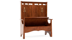 Stickley 125th Anniversary Onondaga Fireside Bench - Solid Wood Storage Bench with Carved Tree Details - Made in USA