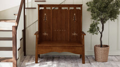 Stickley 125th Anniversary Centennial Fireside Bench - Solid Wood Storage Bench with Carved Tree Details - Made in USA